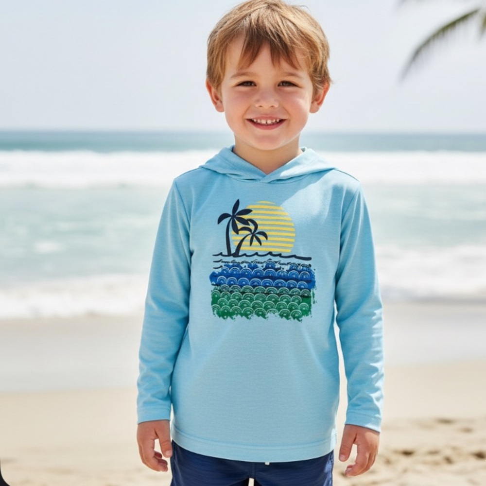 Hanna Andersson Kids Blue Hoodie with Beach Print size 4